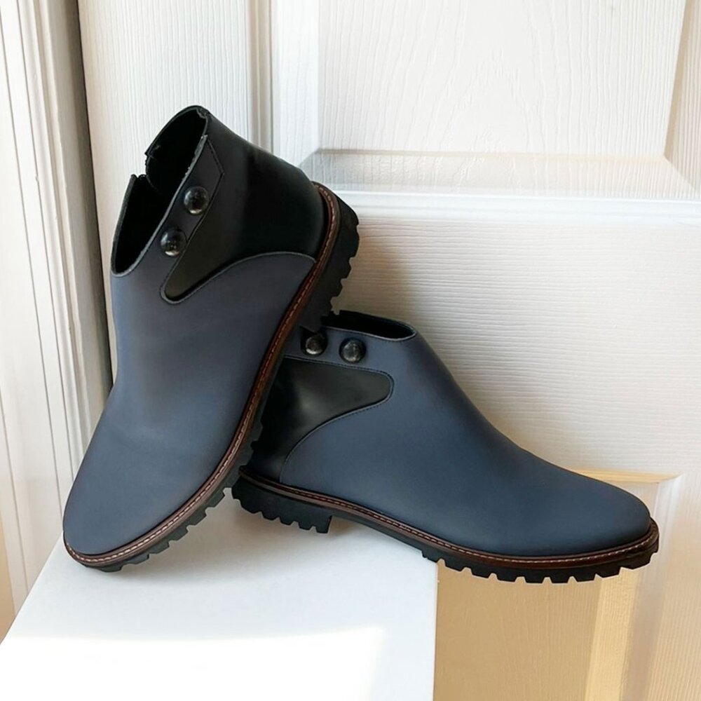 Sarah Chofakian SINGLE WALL Fabric & Leather Ankle Chelsea Boots Grey Sz W9/M7.5